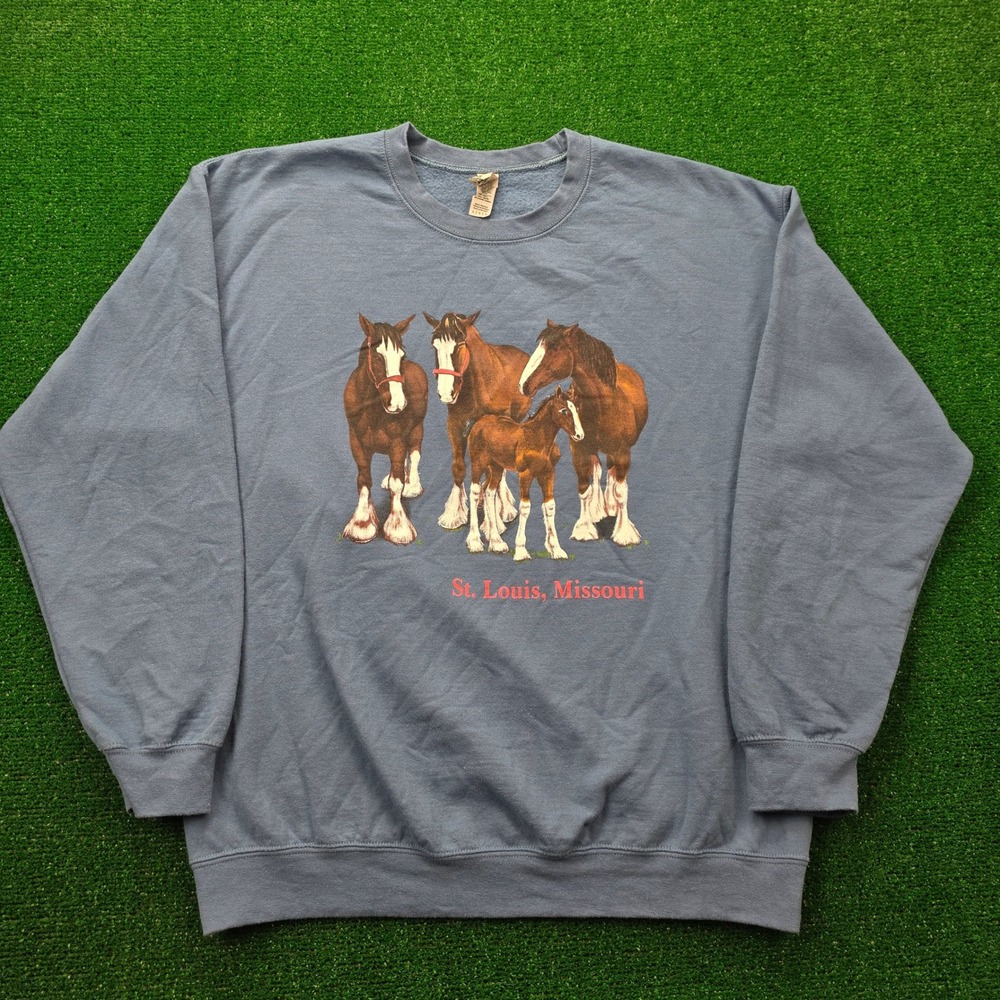 St Louis Missouri Draft Clydesdale Horse Graphic Sweatshirt Unisex Large Blue